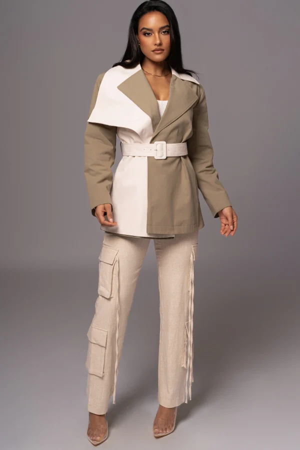 JLUXLABEL Olive Color Block Summit Belted Jacket