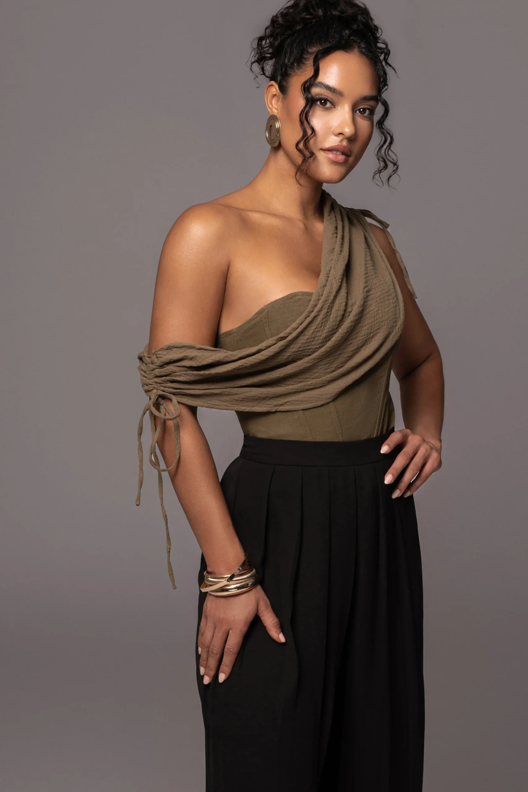olive_new_obsession_drape_6.webp JLUXLABEL Olive New Obsession Draped Top