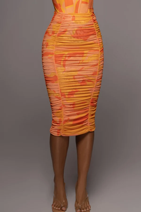JLUXLABEL Orange Costa Rica Floral Skirt