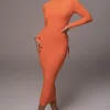 JLUXLABEL Orange Shaye Mock Neck Dress