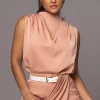 JLUXLABEL Peach Desiree Mock Neck Top