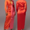JLUXLABEL Pink Color Block Satin Midi Dress