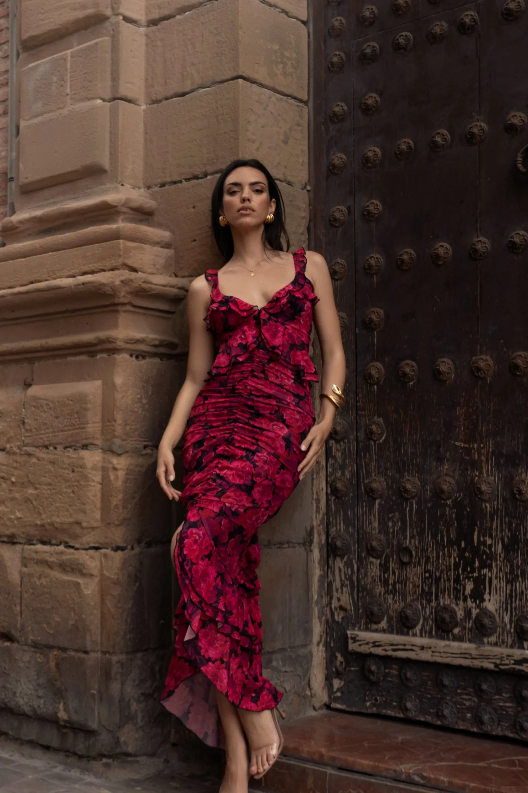 pink_la_costa_ruffle_maxi_0.webp JLUXLABEL Pink La Costa Ruffle Maxi Dress