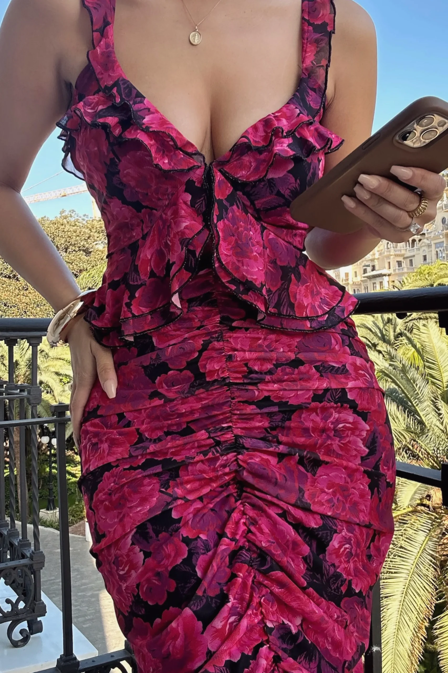 pink_la_costa_ruffle_maxi_1.webp JLUXLABEL Pink La Costa Ruffle Maxi Dress