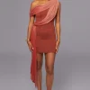JLUXLABEL Red Asymmetric Drape Mini Dress