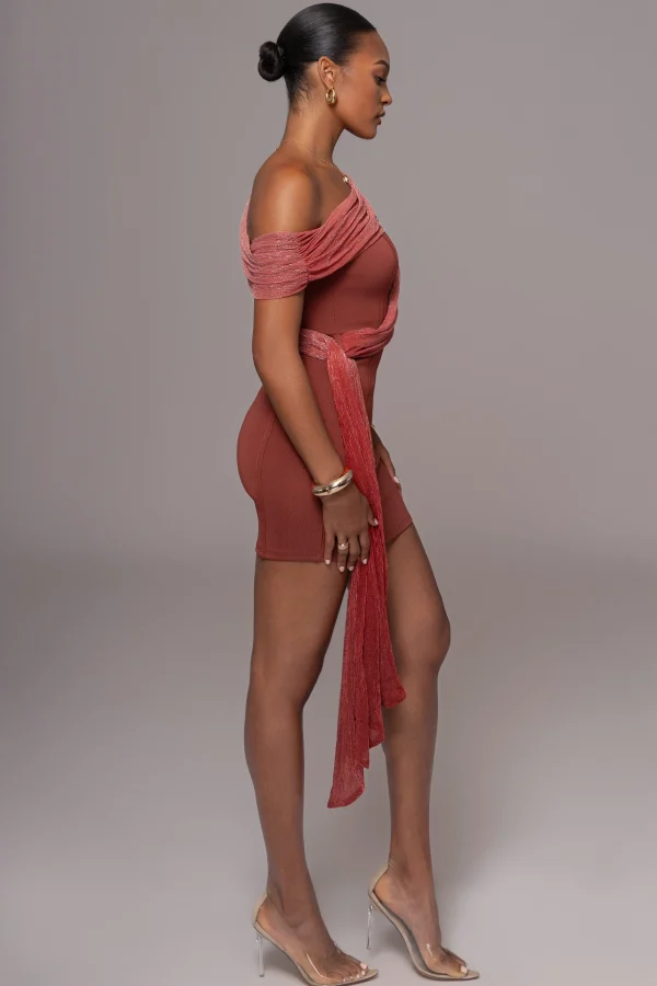 JLUXLABEL Red Asymmetric Drape Mini Dress