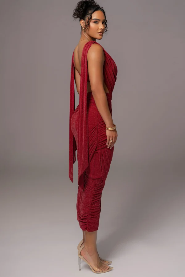 JLUXLABEL Red Divine Drape Skirt Set