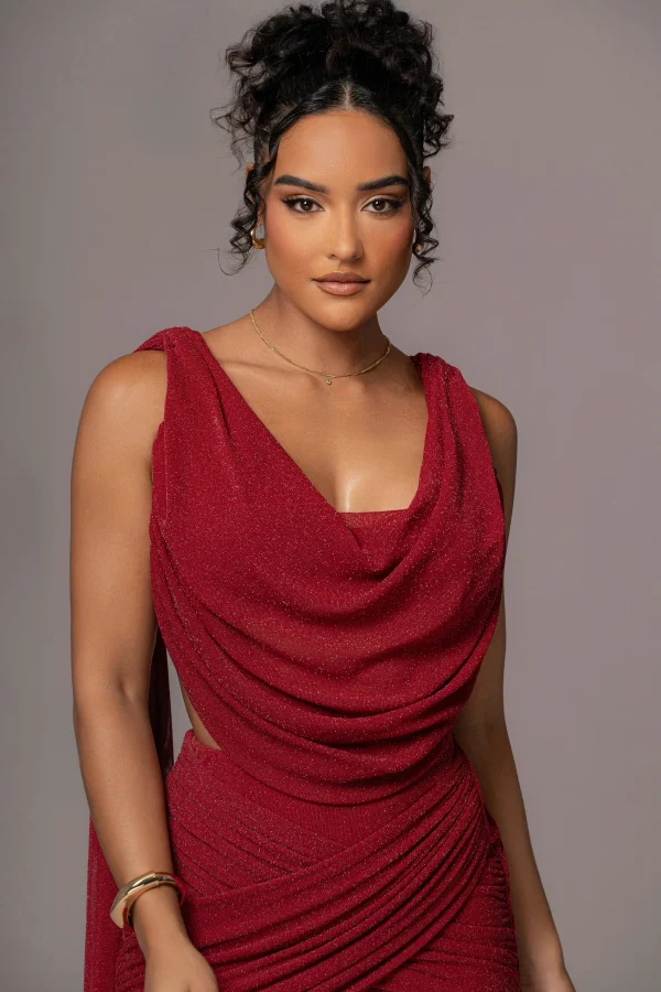 JLUXLABEL Red Divine Drape Skirt Set