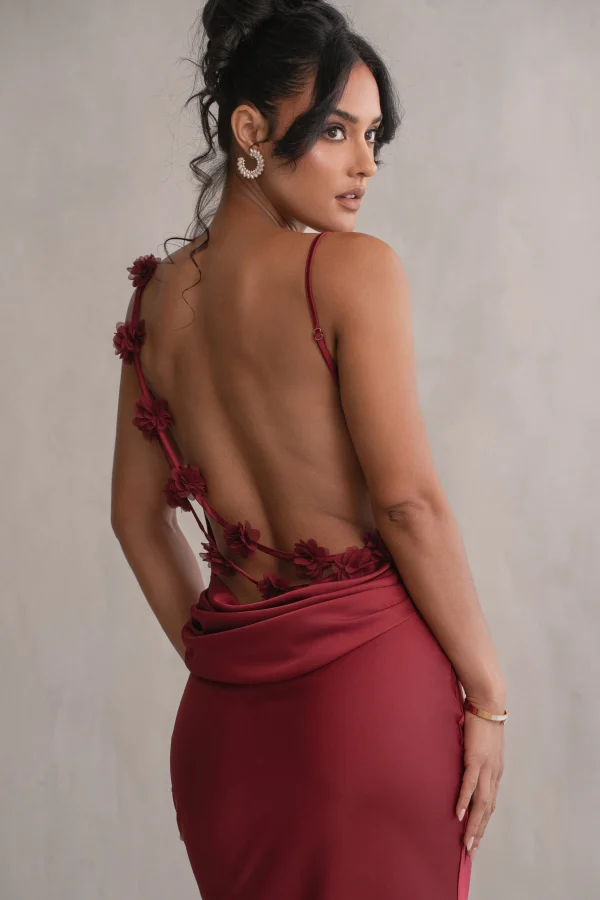 JLUXLABEL Red Down The Aisle Satin Gown