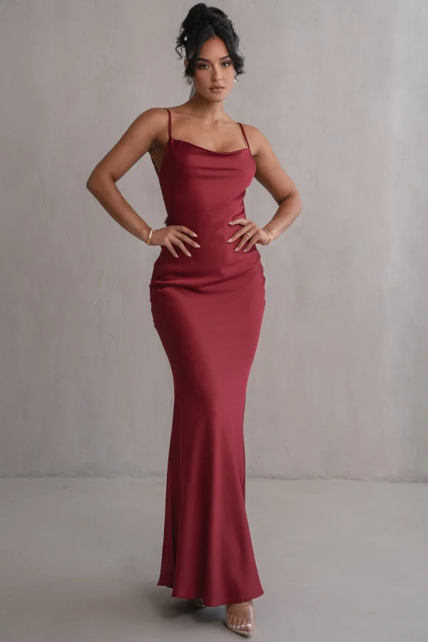 JLUXLABEL Red Down The Aisle Satin Gown
