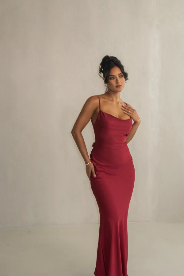 JLUXLABEL Red Down The Aisle Satin Gown