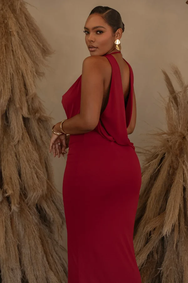 JLUXLABEL Red Infinite Allure Cowl Neck Dress