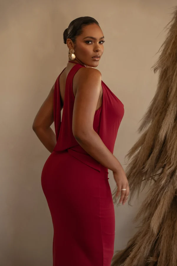 JLUXLABEL Red Infinite Allure Cowl Neck Dress