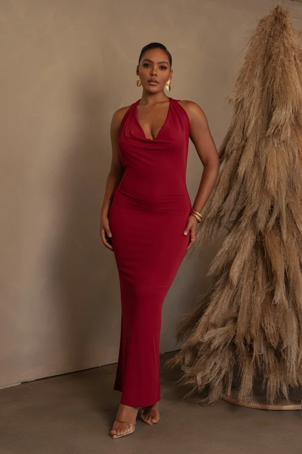 JLUXLABEL Red Infinite Allure Cowl Neck Dress