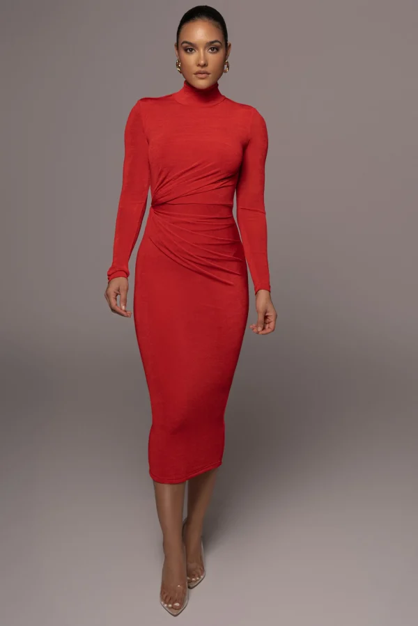 JLUXLABEL Red Kara Mock Neck Dress