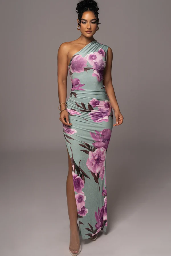 JLUXLABEL Sage Floral Eden One Shoulder Maxi Dress