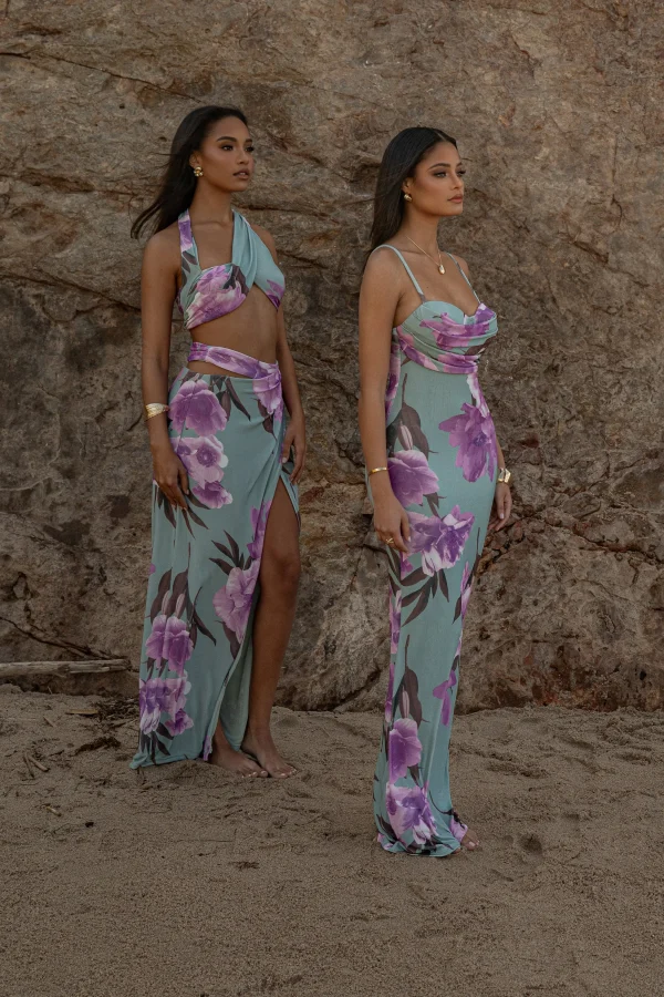 JLUXLABEL Sage Floral Slinky Visions Of You Maxi Dress