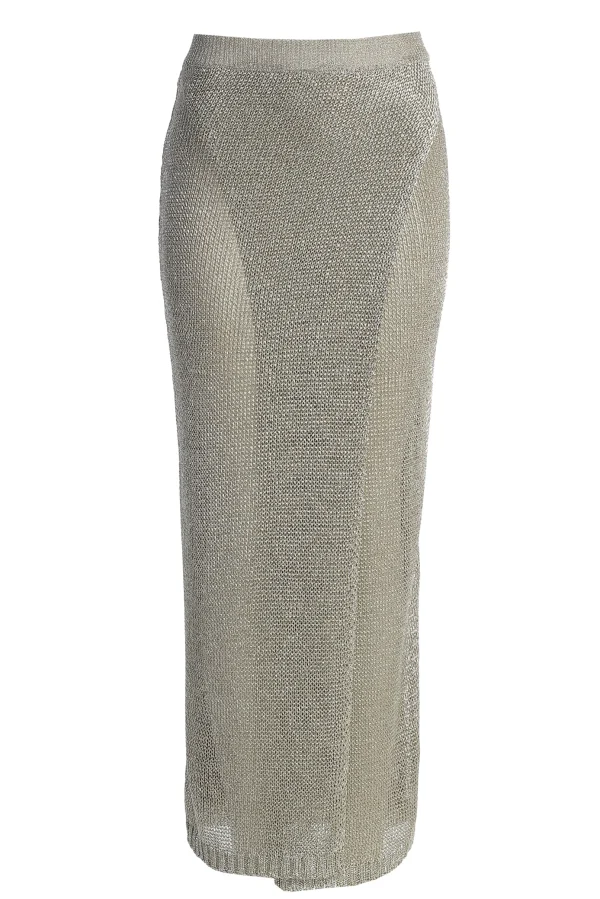 JLUXLABEL Silver Anais Maxi Slit Skirt