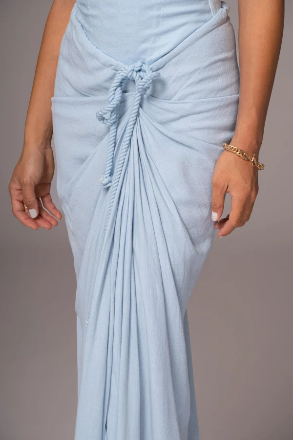 JLUXLABEL Sky Blue Noelia Linen Slit Skirt