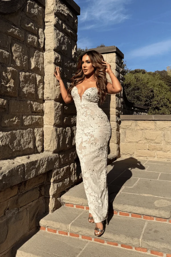 JLUXLABEL Stone Gilded Sequin Maxi Dress