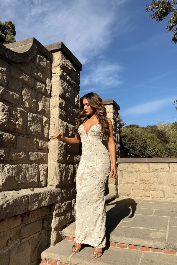 JLUXLABEL Stone Gilded Sequin Maxi Dress