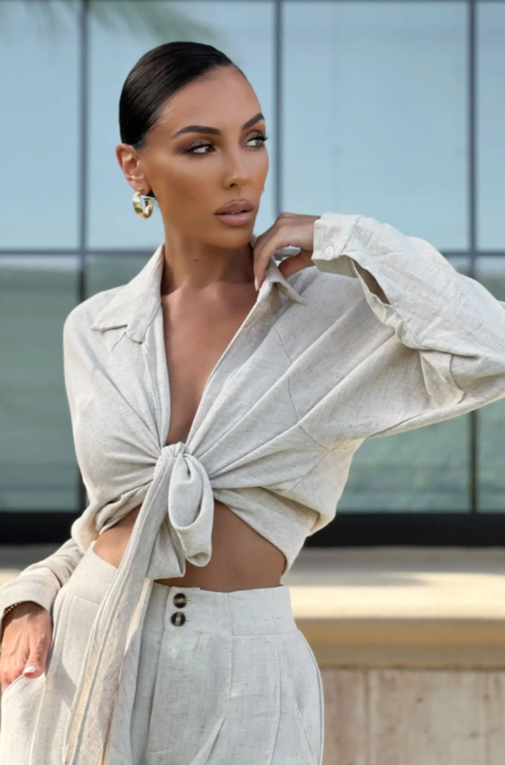 stone_soho_front_tied_wov_6.webp JLUXLABEL Stone Soho Front Tied Woven Top