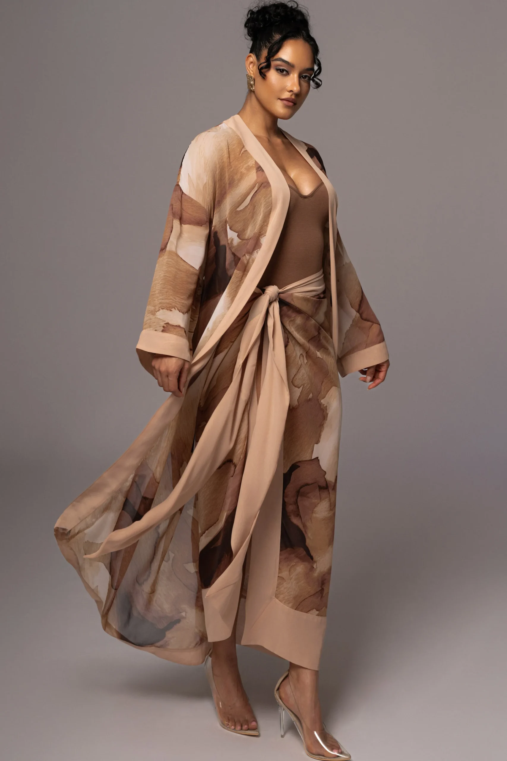 tan_abstract_alissa_print_0.webp JLUXLABEL Tan Abstract Alissa Printed Duster