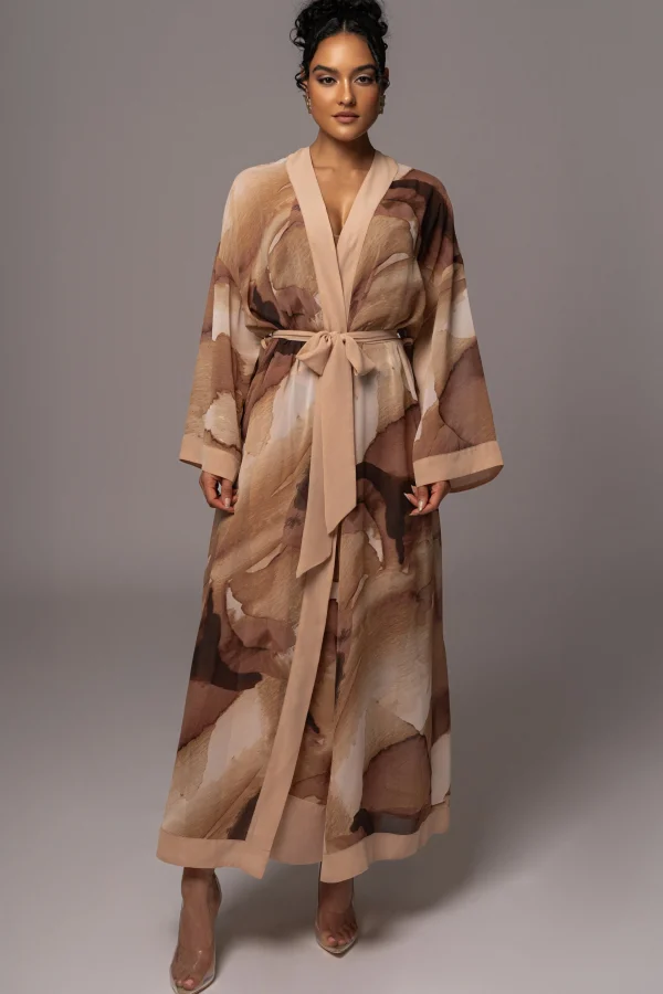 JLUXLABEL Tan Abstract Alissa Printed Duster
