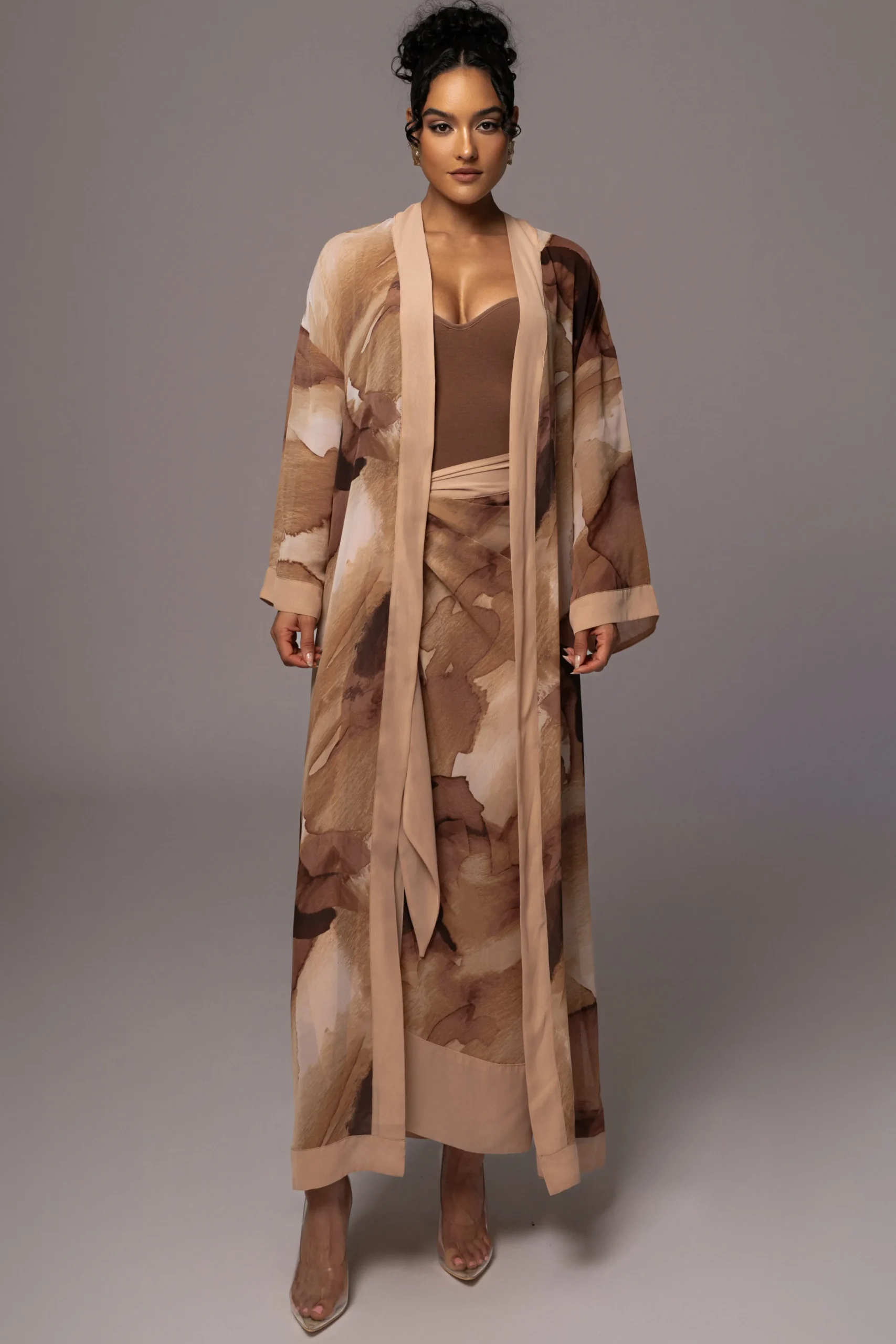 tan_abstract_alissa_print_3.webp JLUXLABEL Tan Abstract Alissa Printed Duster