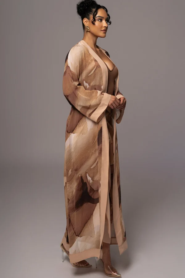 JLUXLABEL Tan Abstract Alissa Printed Duster