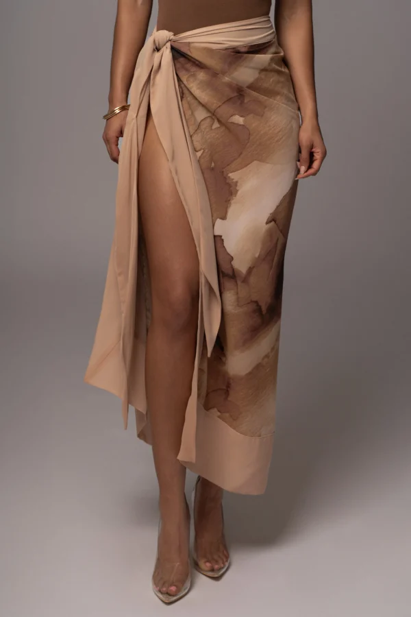 JLUXLABEL Tan Abstract Marine Print Sarong