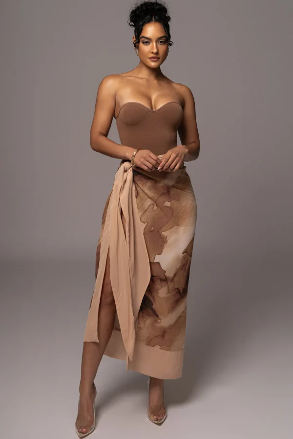 JLUXLABEL Tan Abstract Marine Print Sarong