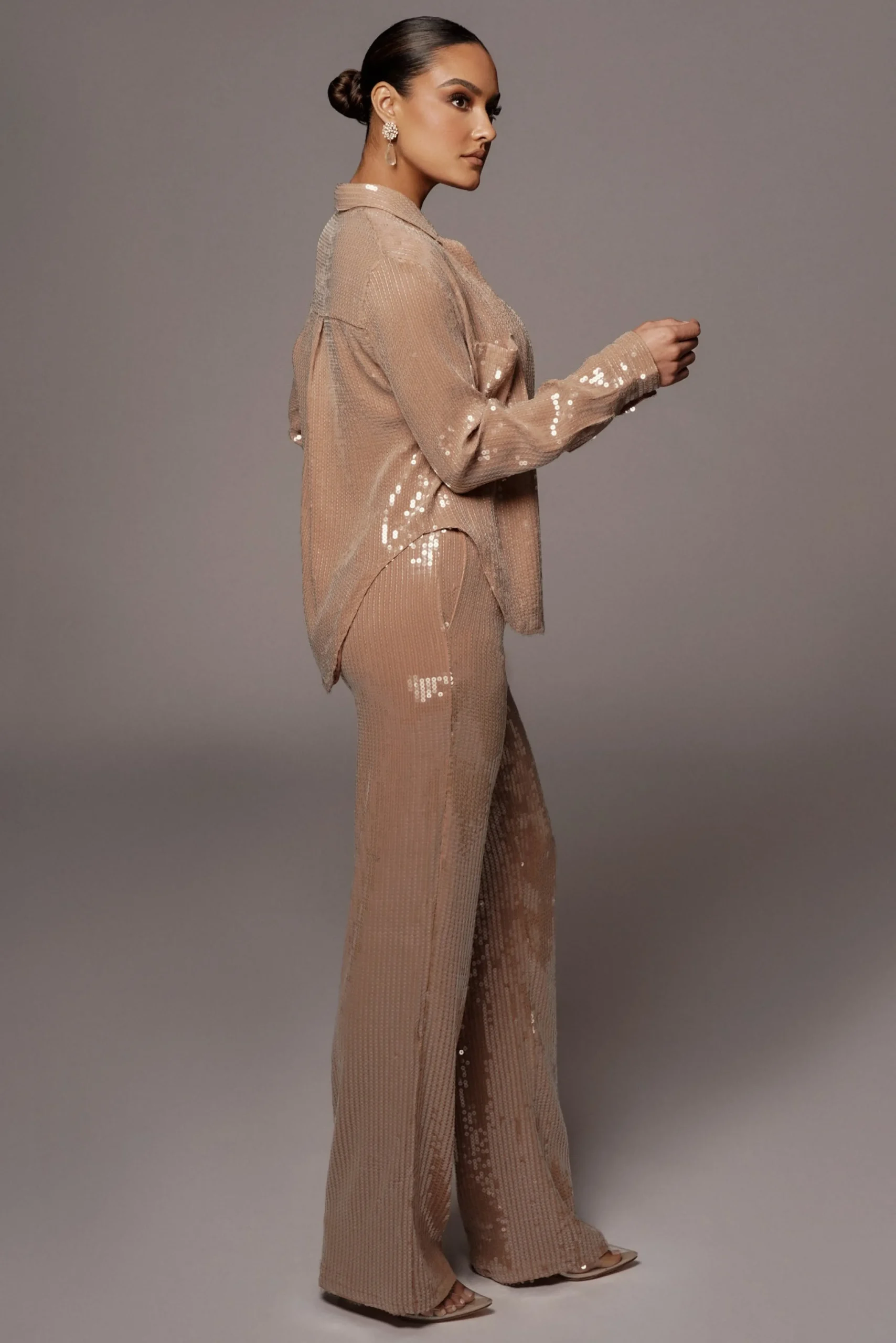 tan_baguette_sequin_butto_6.webp JLUXLABEL Tan Baguette Sequin Button Up