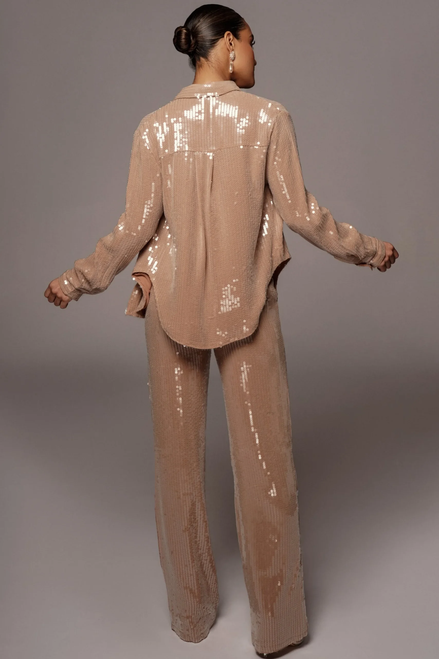 tan_baguette_sequin_butto_7.webp JLUXLABEL Tan Baguette Sequin Button Up