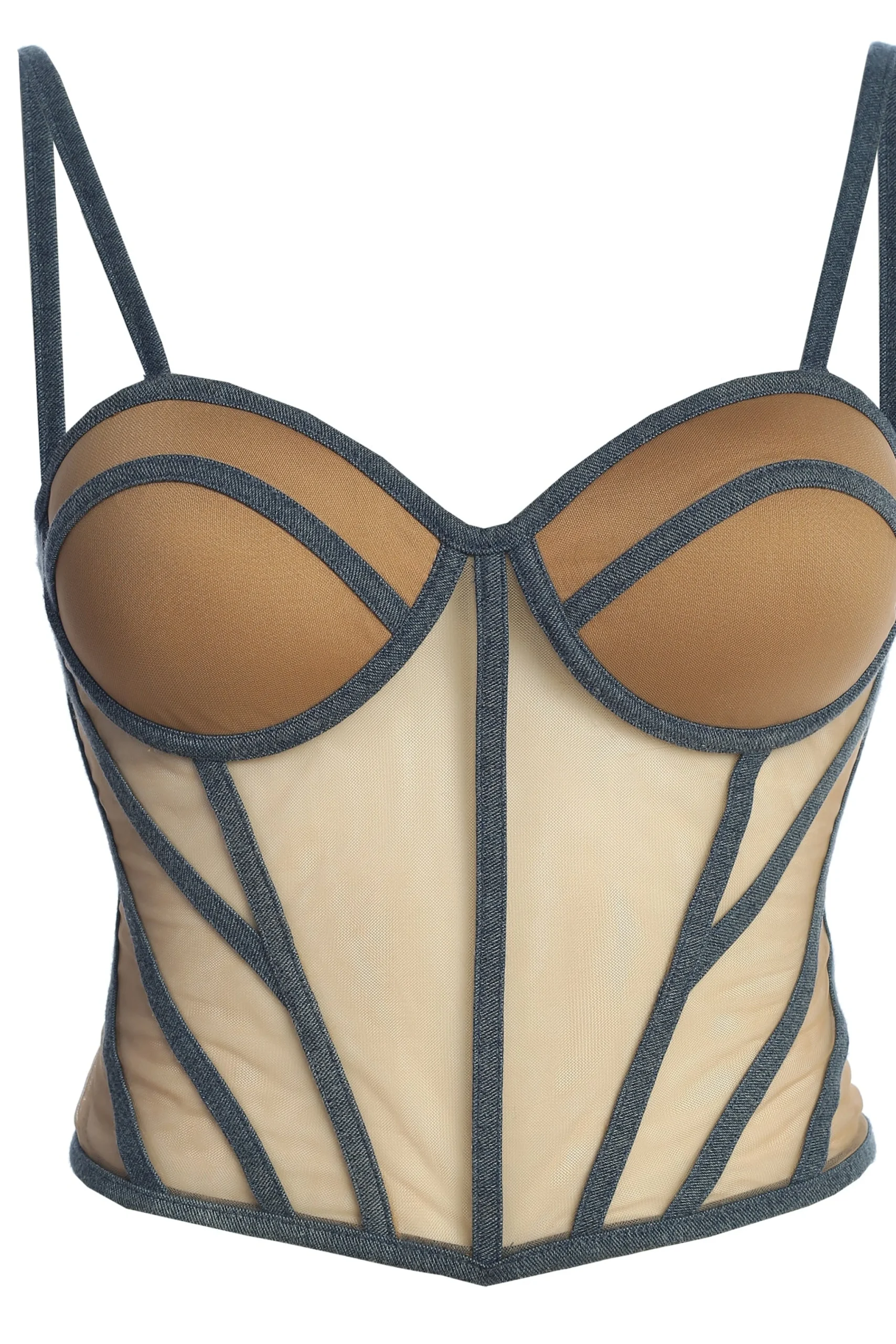 tan_denim_illusion_mesh_b_1.webp JLUXLABEL Tan Denim Illusion Mesh Bustier