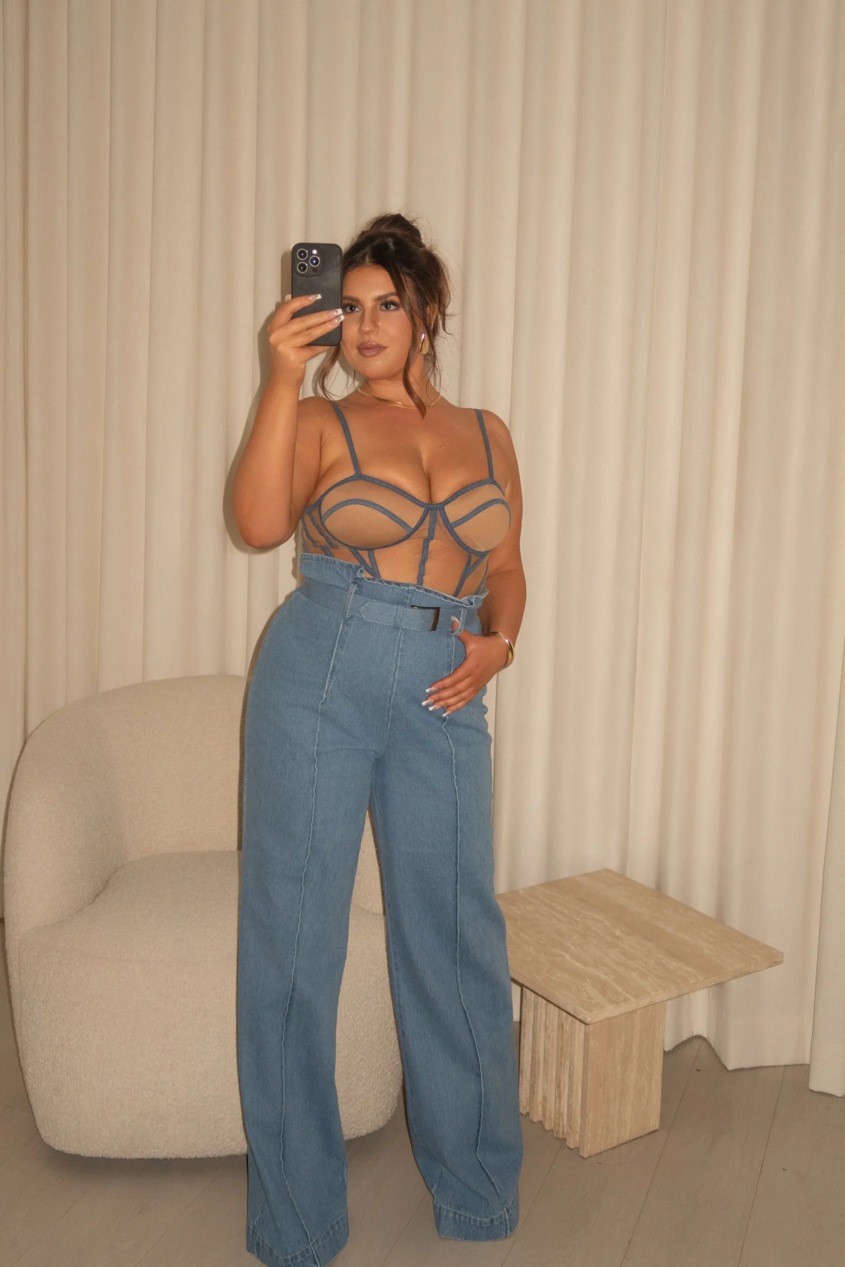 tan_denim_illusion_mesh_b_6.webp JLUXLABEL Tan Denim Illusion Mesh Bustier
