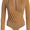 JLUXLABEL Tan Drape Corset Bodysuit