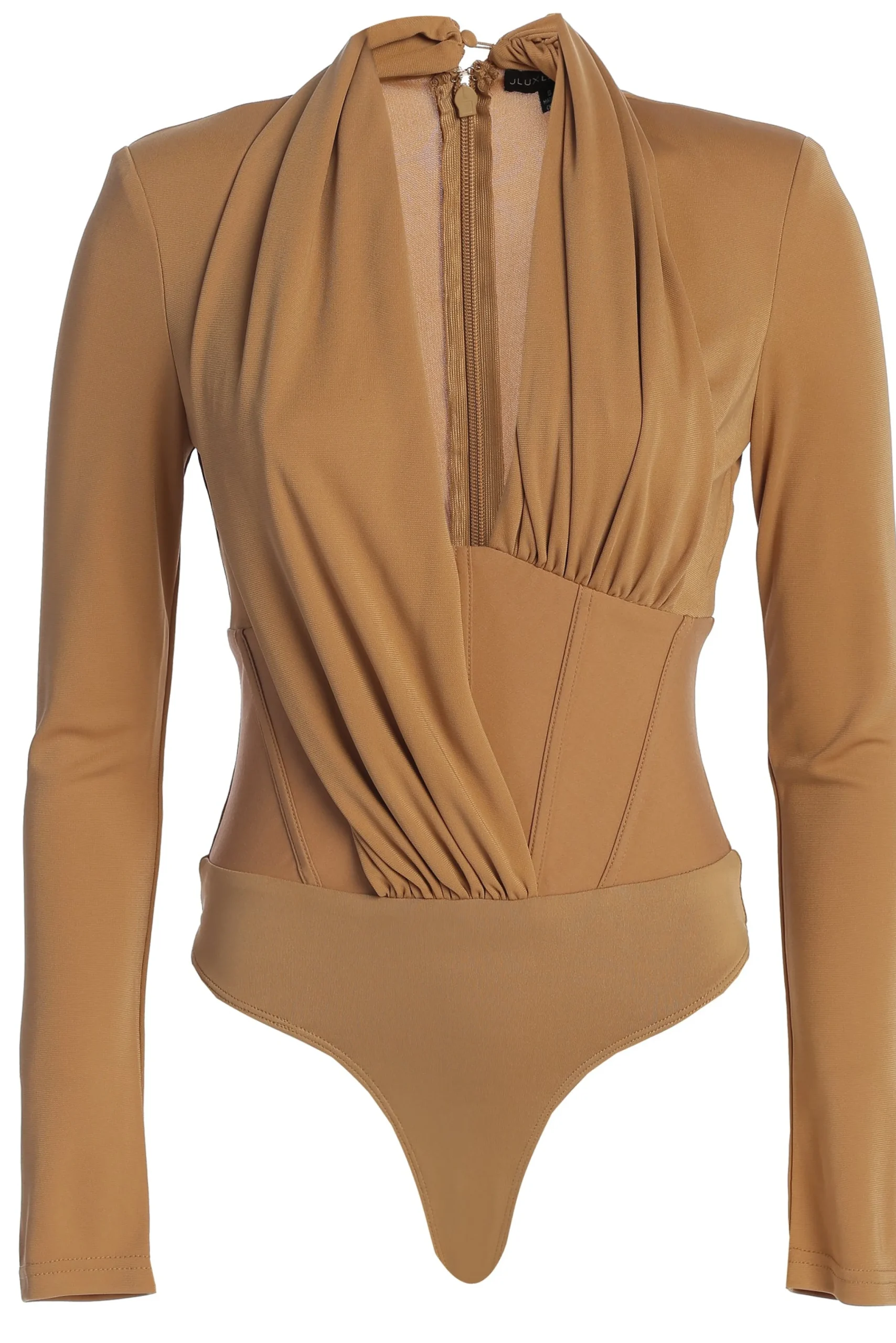 tan_drape_corset_bodysuit_0.webp JLUXLABEL Tan Drape Corset Bodysuit