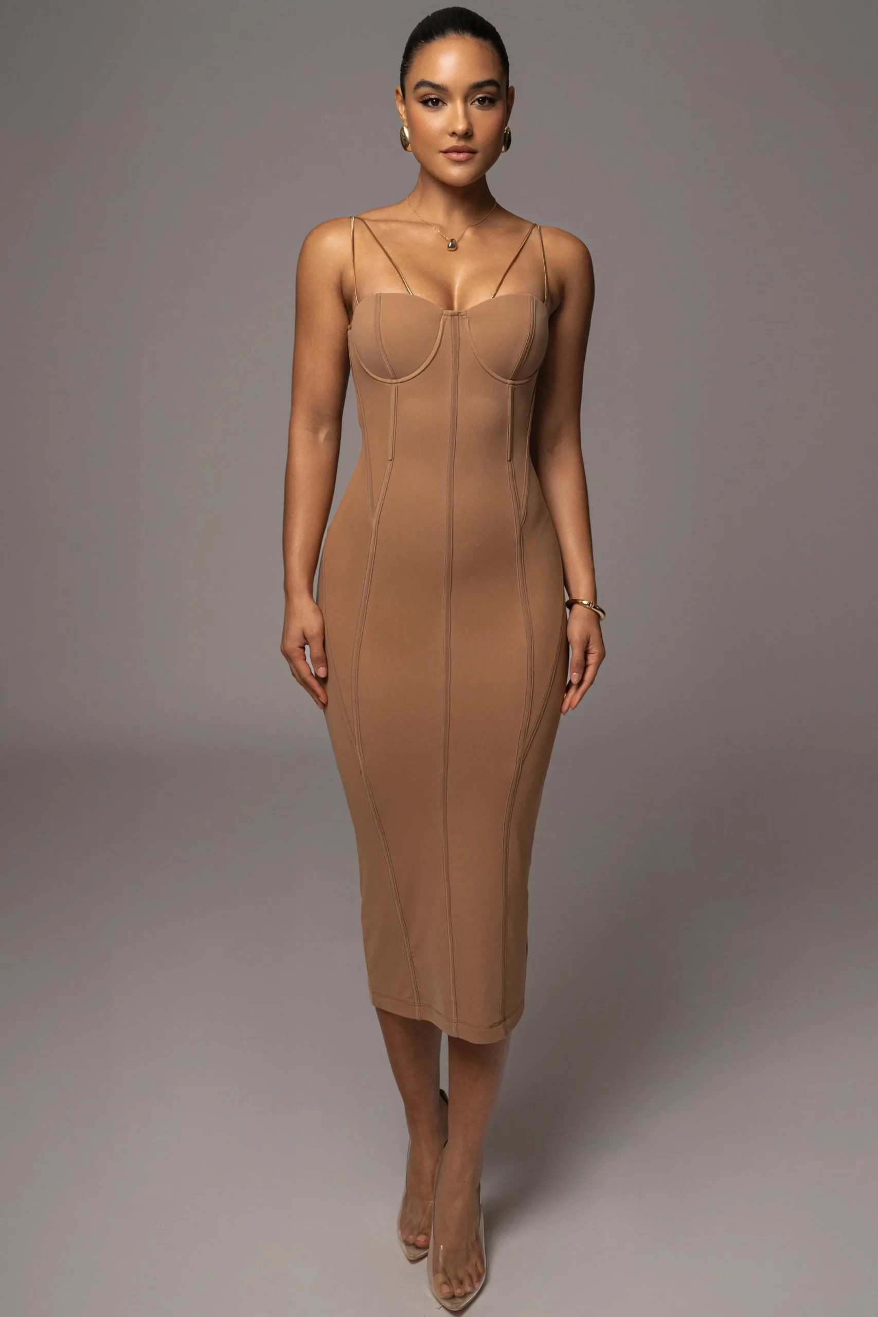 tan_escape_mesh_midi_dres_5.webp JLUXLABEL Tan Escape Mesh Midi Dress