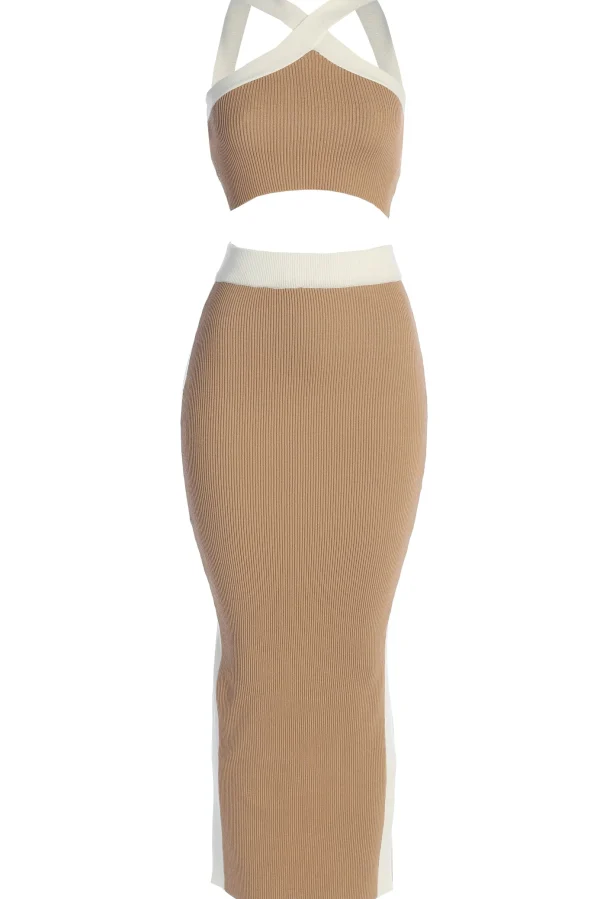 JLUXLABEL Tan Heartbreaker Two-Piece Skirt Set