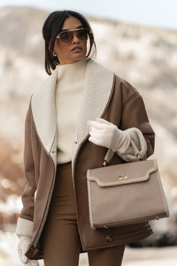 JLUXLABEL Tan Presley Faux Leather Coat