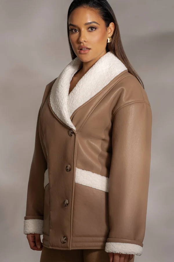 JLUXLABEL Tan Presley Faux Leather Coat