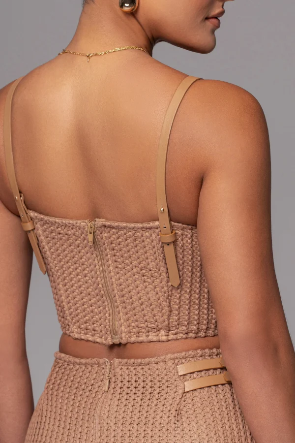 JLUXLABEL Tan Textured Harley Corset Top