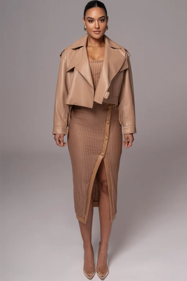 JLUXLABEL Tan Textured Mystique Midi Skirt
