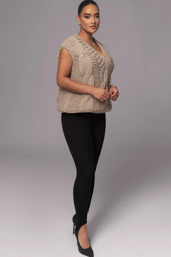 JLUXLABEL Taupe Mari Cable Knit Vest