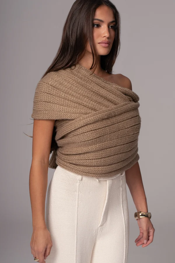 JLUXLABEL Taupe Soft Life Cable Knit Sweater Top