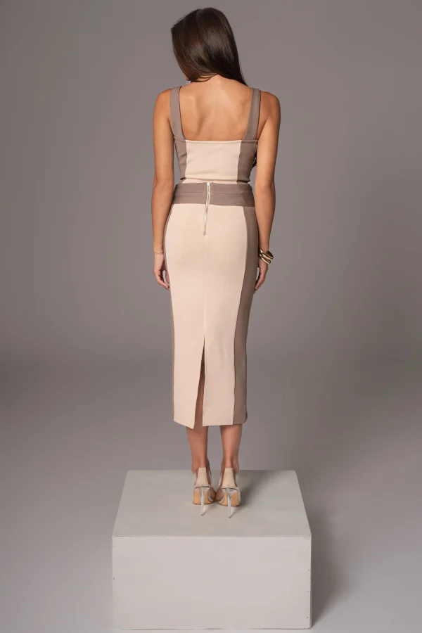 JLUXLABEL Taupe/Tan Celebration Colorblock Midi Skirt