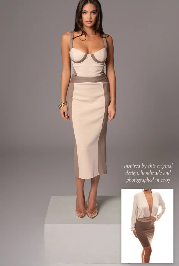 JLUXLABEL Taupe/Tan Throwback Colorblock Bodysuit