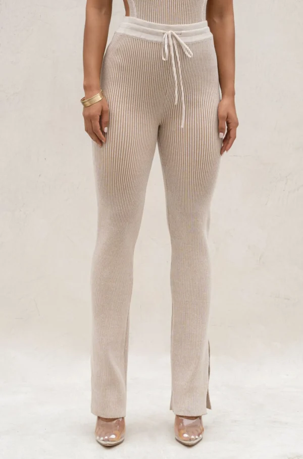 JLUXLABEL Taupe/White Faya Ribbed Pants