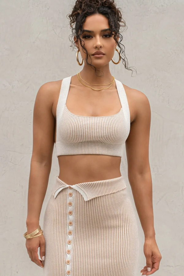 JLUXLABEL Taupe/White Jodie Ribbed Top